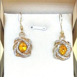 Golden Diamond spiral flower pendant dangle earrings